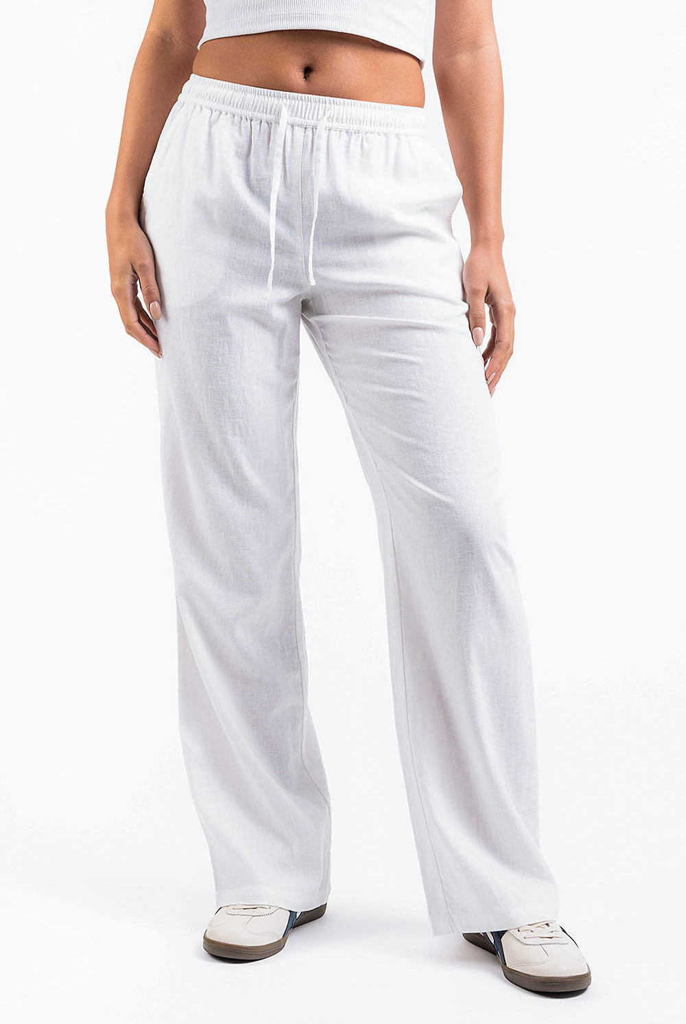 Mila 01Mid Straight Linen Pants - White