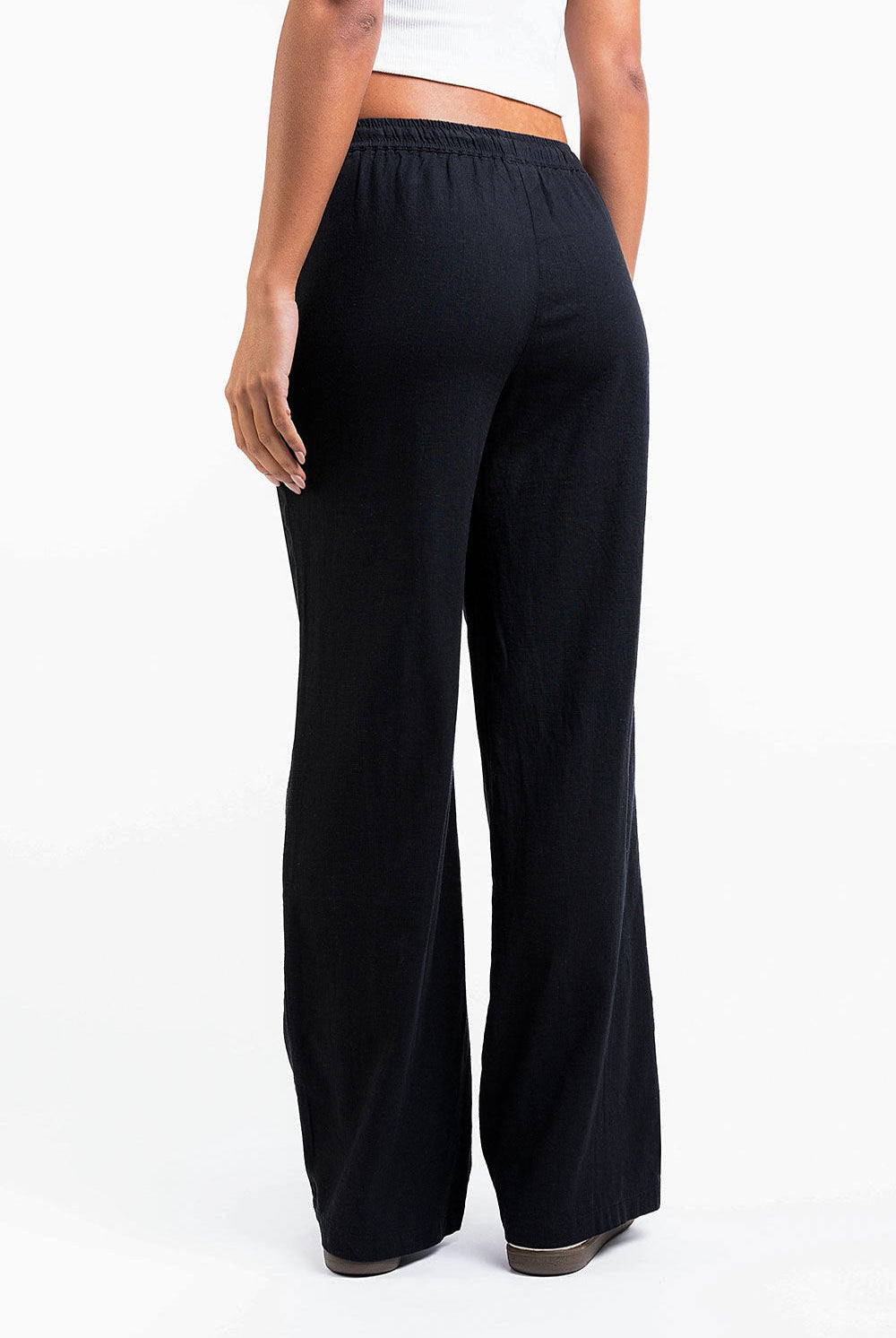 Mila 01Mid Straight Linen Pants - Black