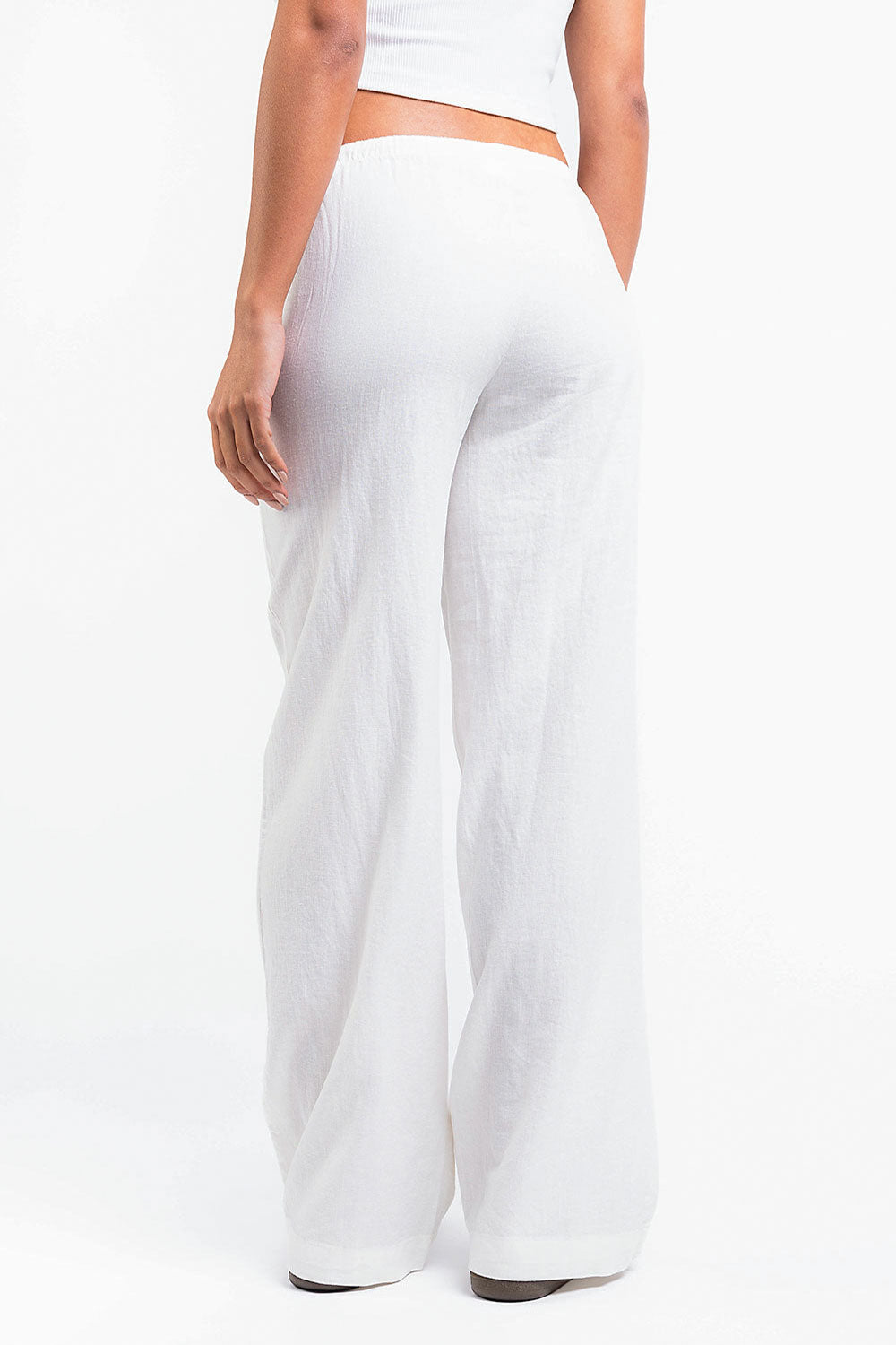 Mel 04Low Straight Linen Pants - White