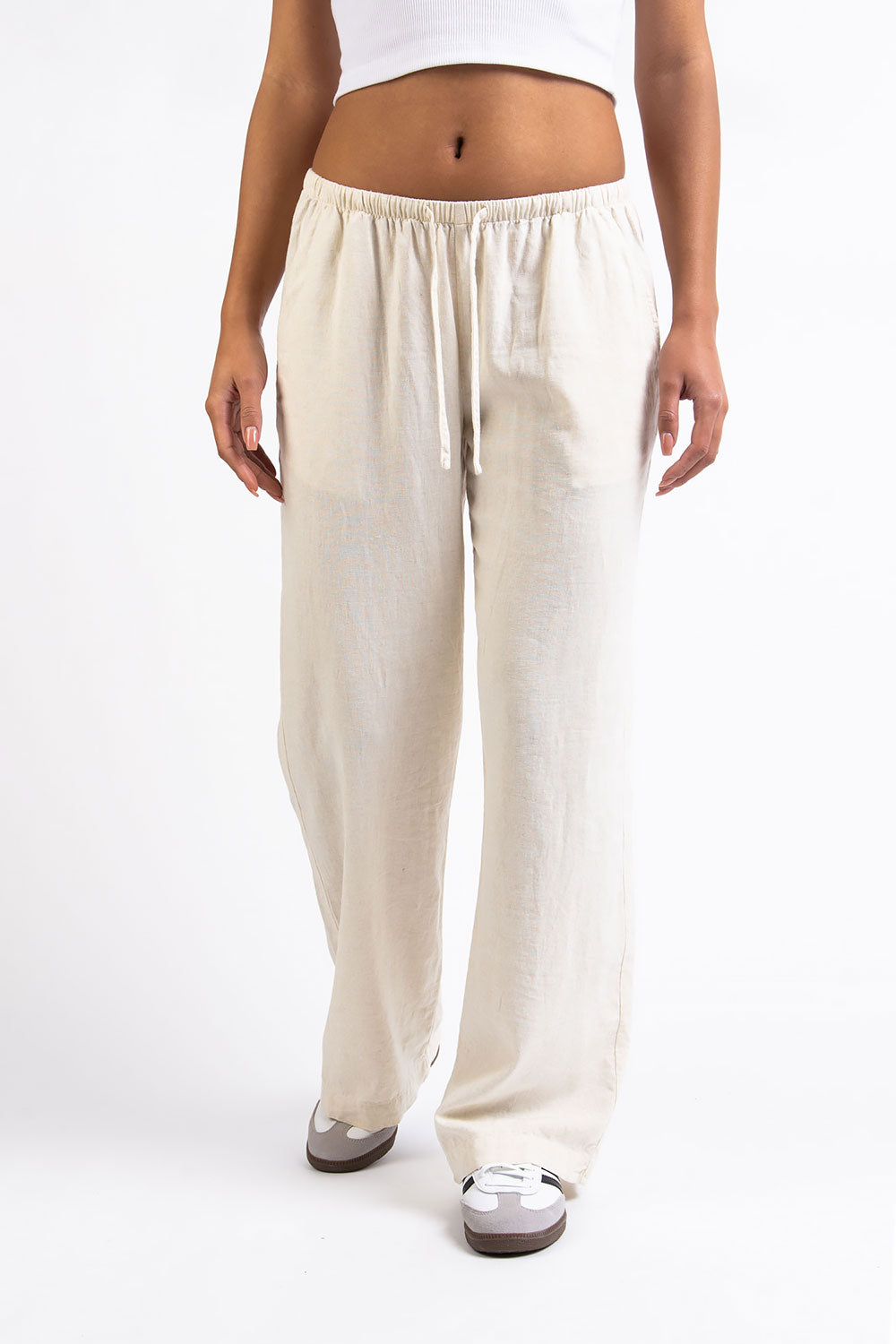 Mel 04Low Straight Linen Pants - Light Beige