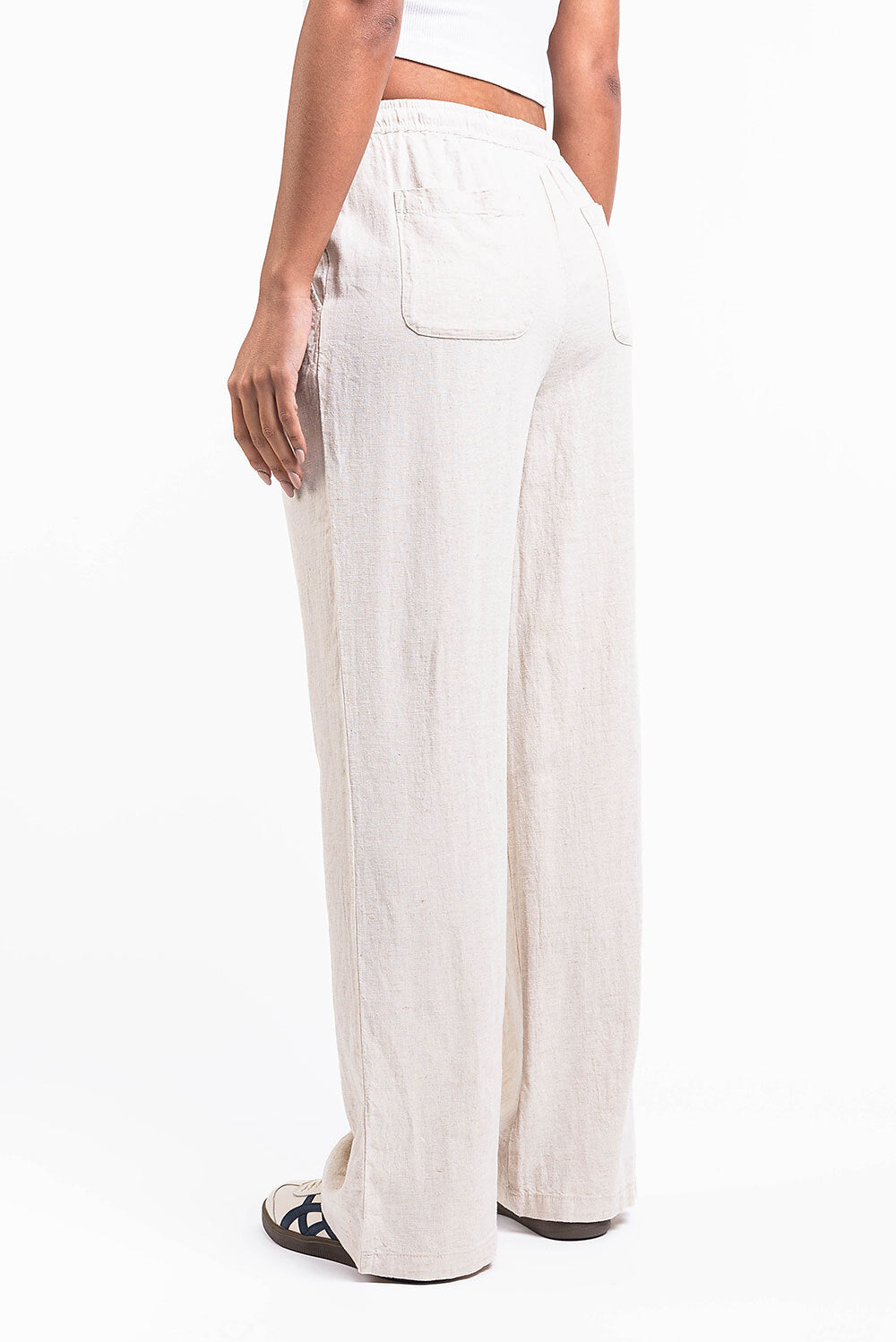 Mila 01High Straight Linen Pants - Beige