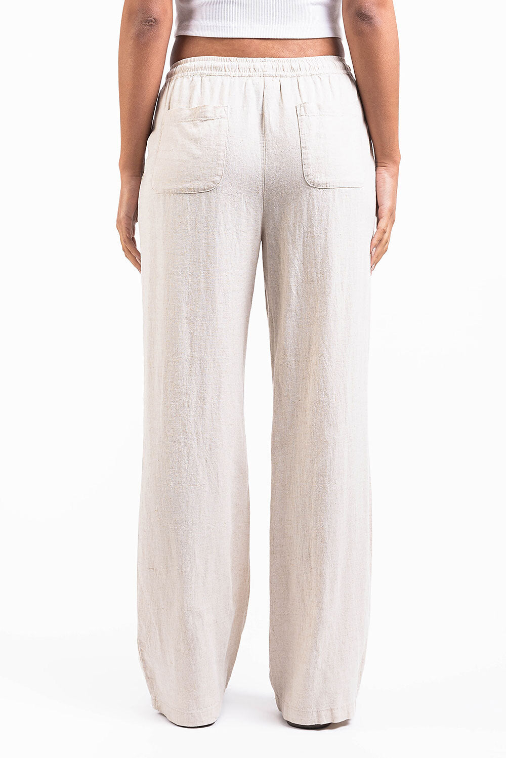Mila 01High Straight Linen Pants - Beige