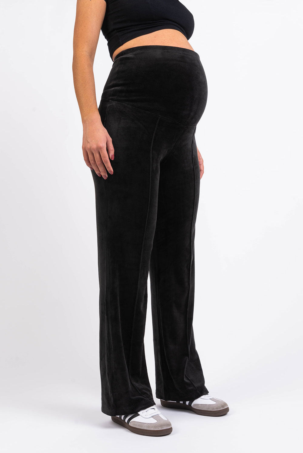Pixie 01 Velour Straight Maternity Pants - Black