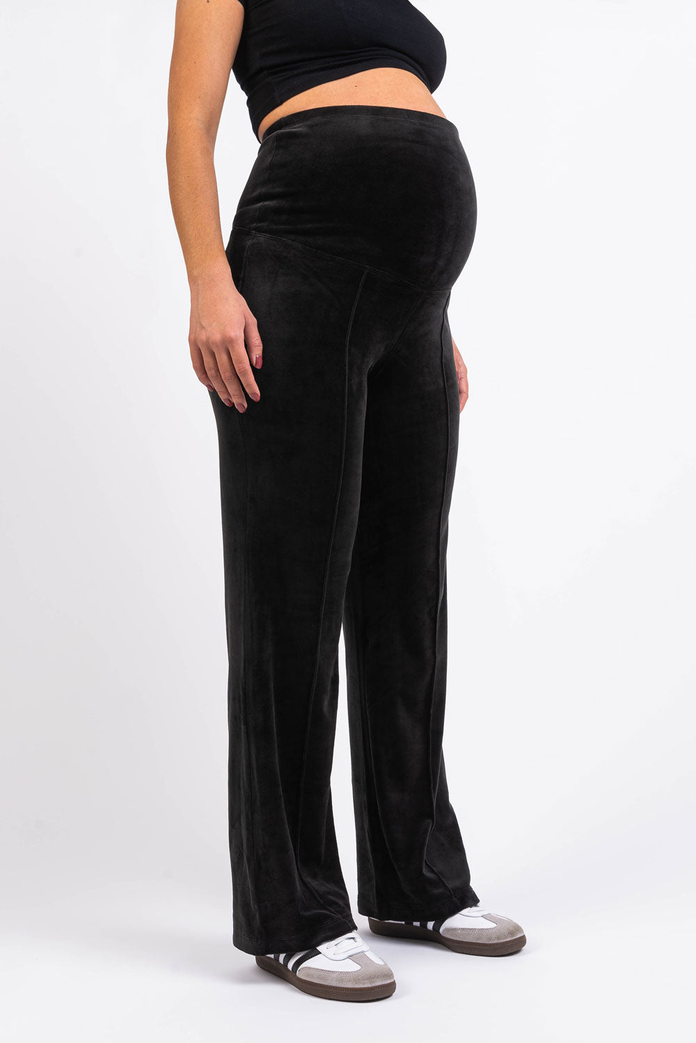Pixie 01 Velour Straight Maternity Pants - Black