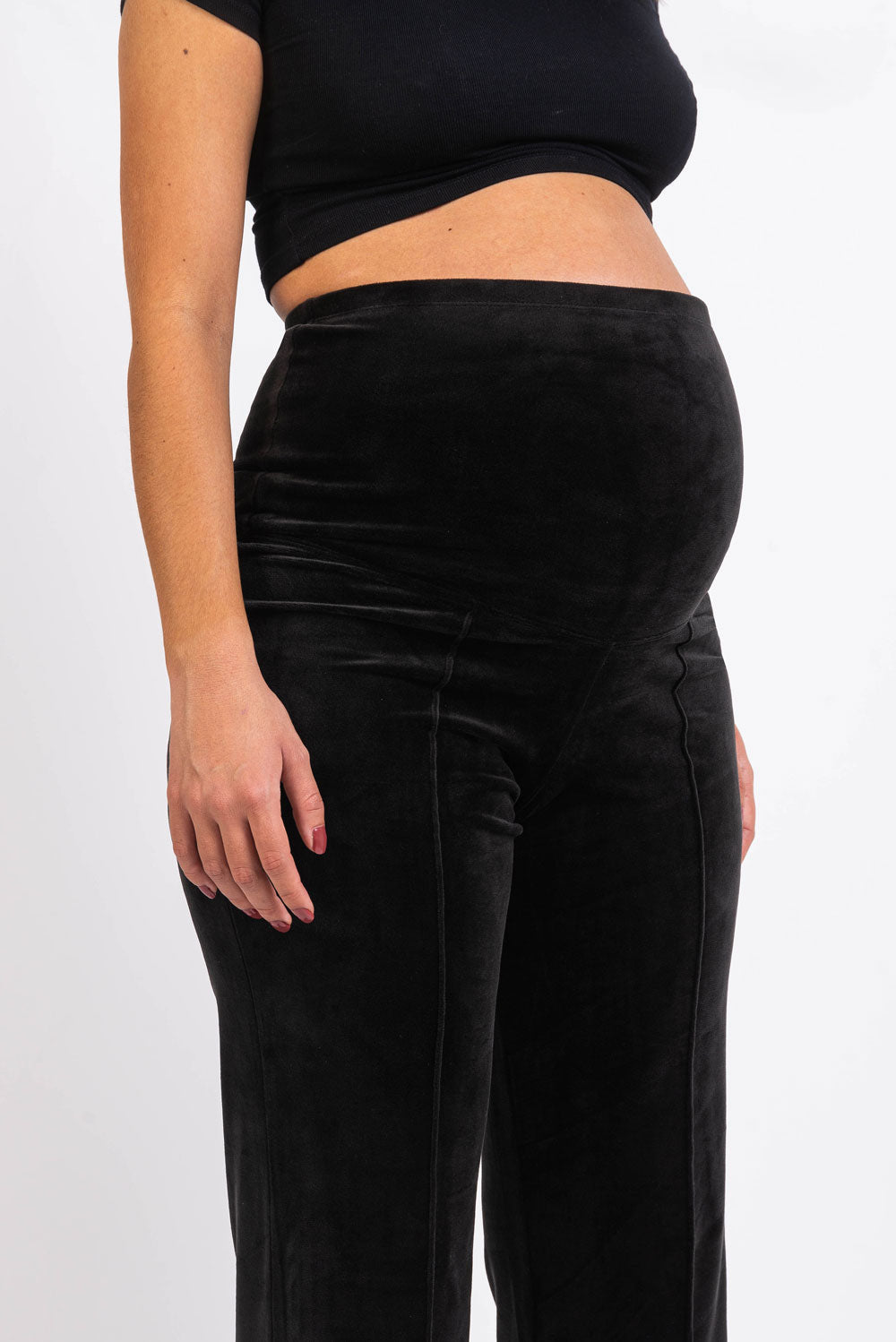 Pixie 01 Velour Straight Maternity Pants - Black
