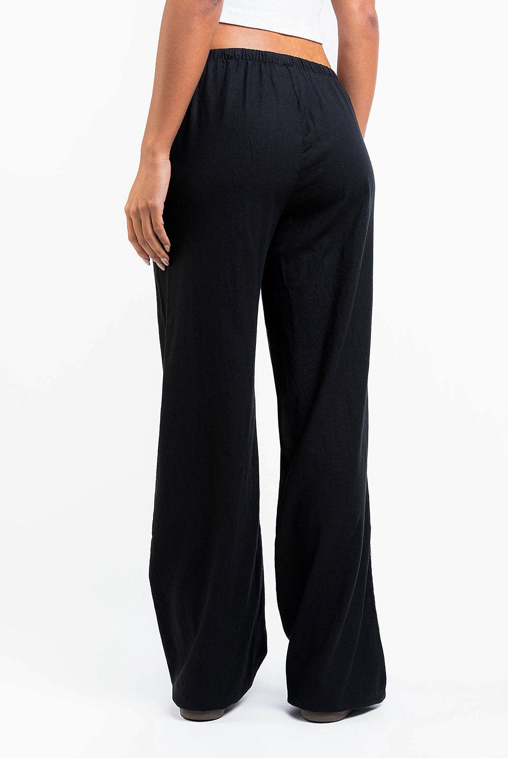 Mel 04Low Straight Linen Pants - Black