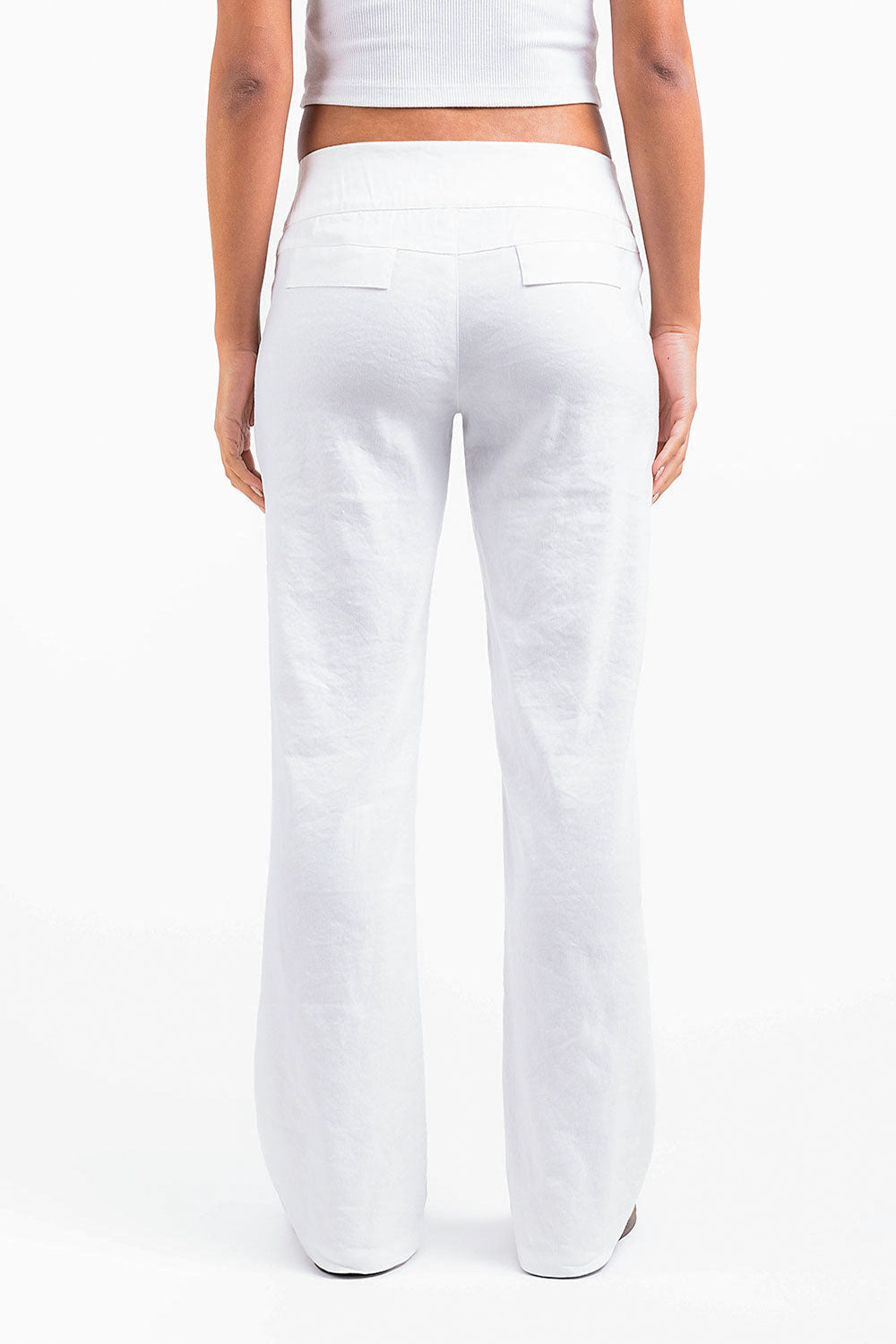 Mabel 02Low Straight Linen Pants - White