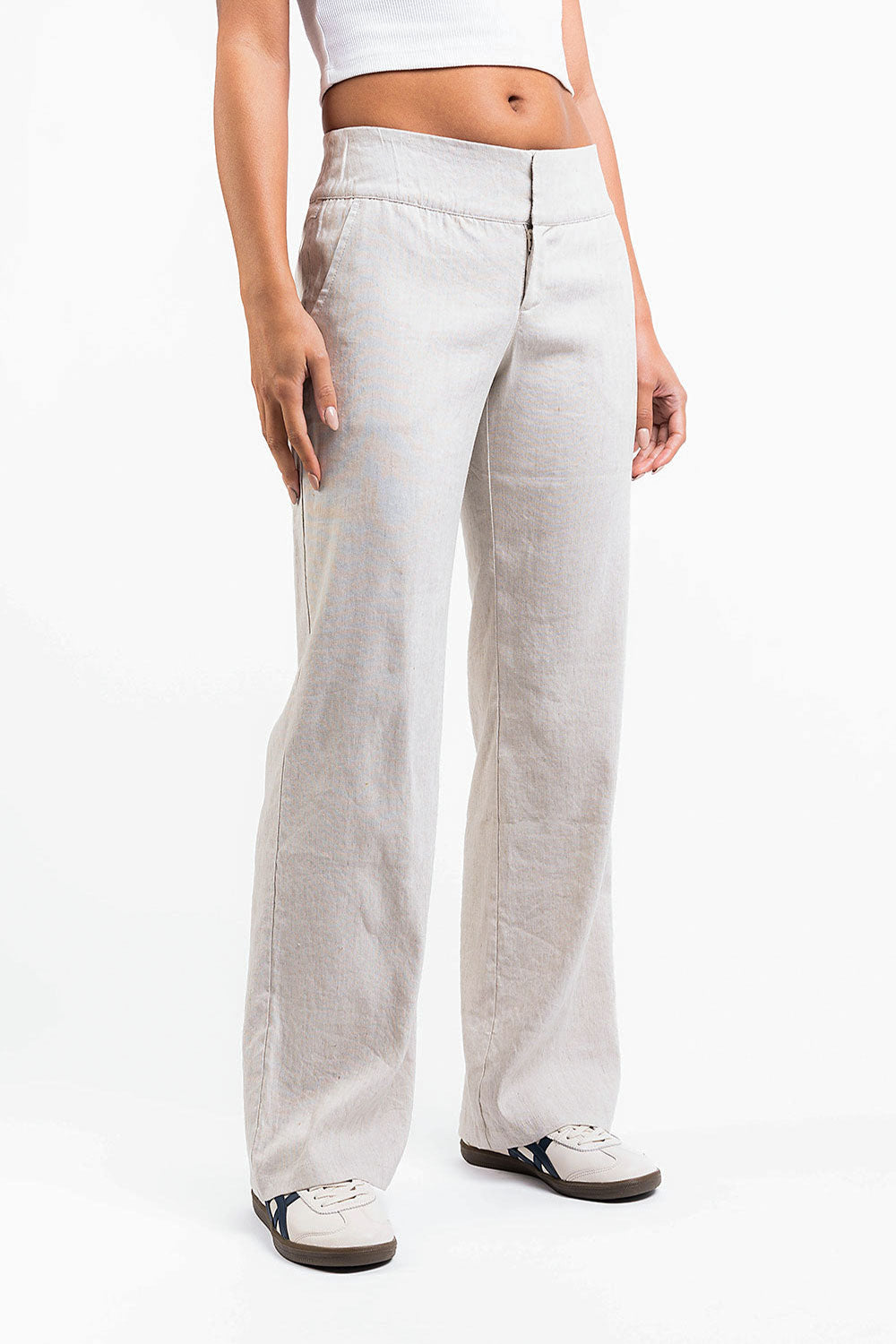 Mabel 02Low Straight Linen Pants - Linen Beige