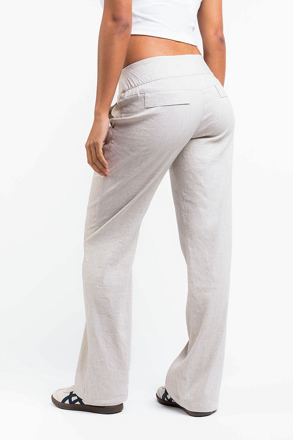 Mabel 02Low Straight Linen Pants - Linen Beige