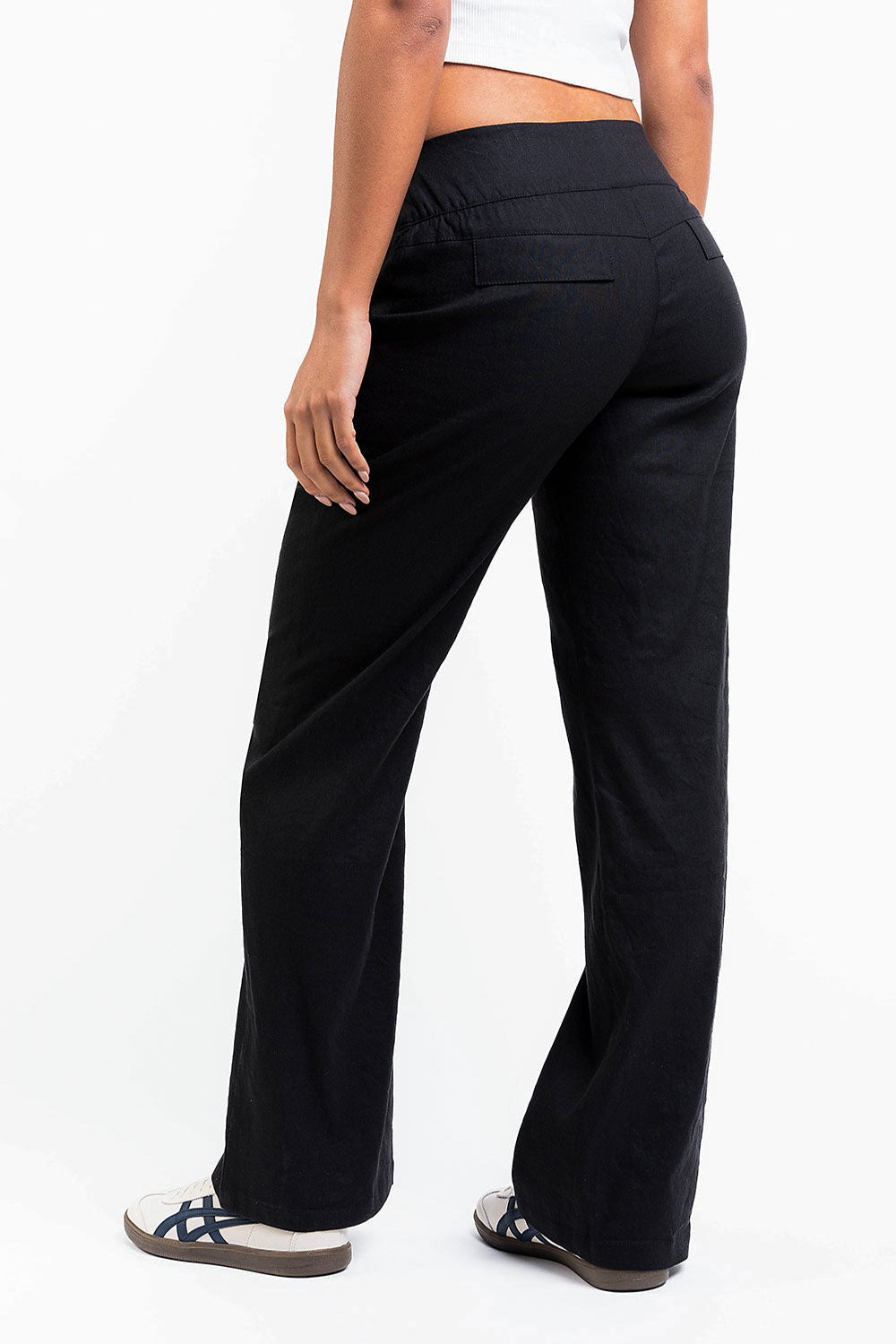 Mabel 02Low Straight Linen Pants - Black