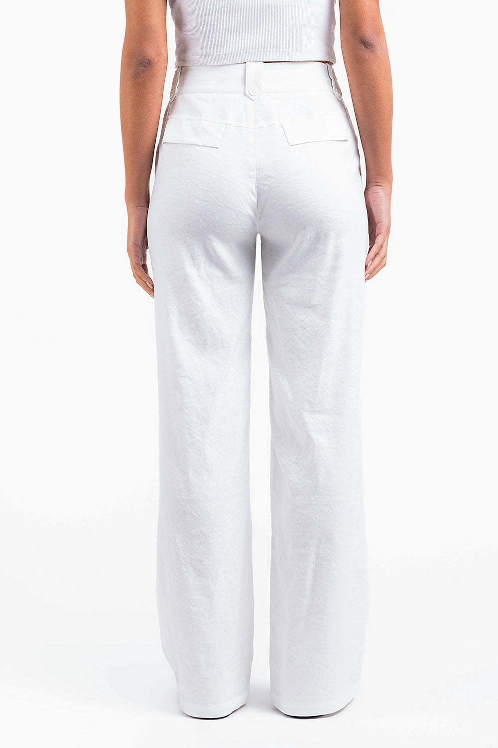 Bonnie 05High Straight Linen Pants - White