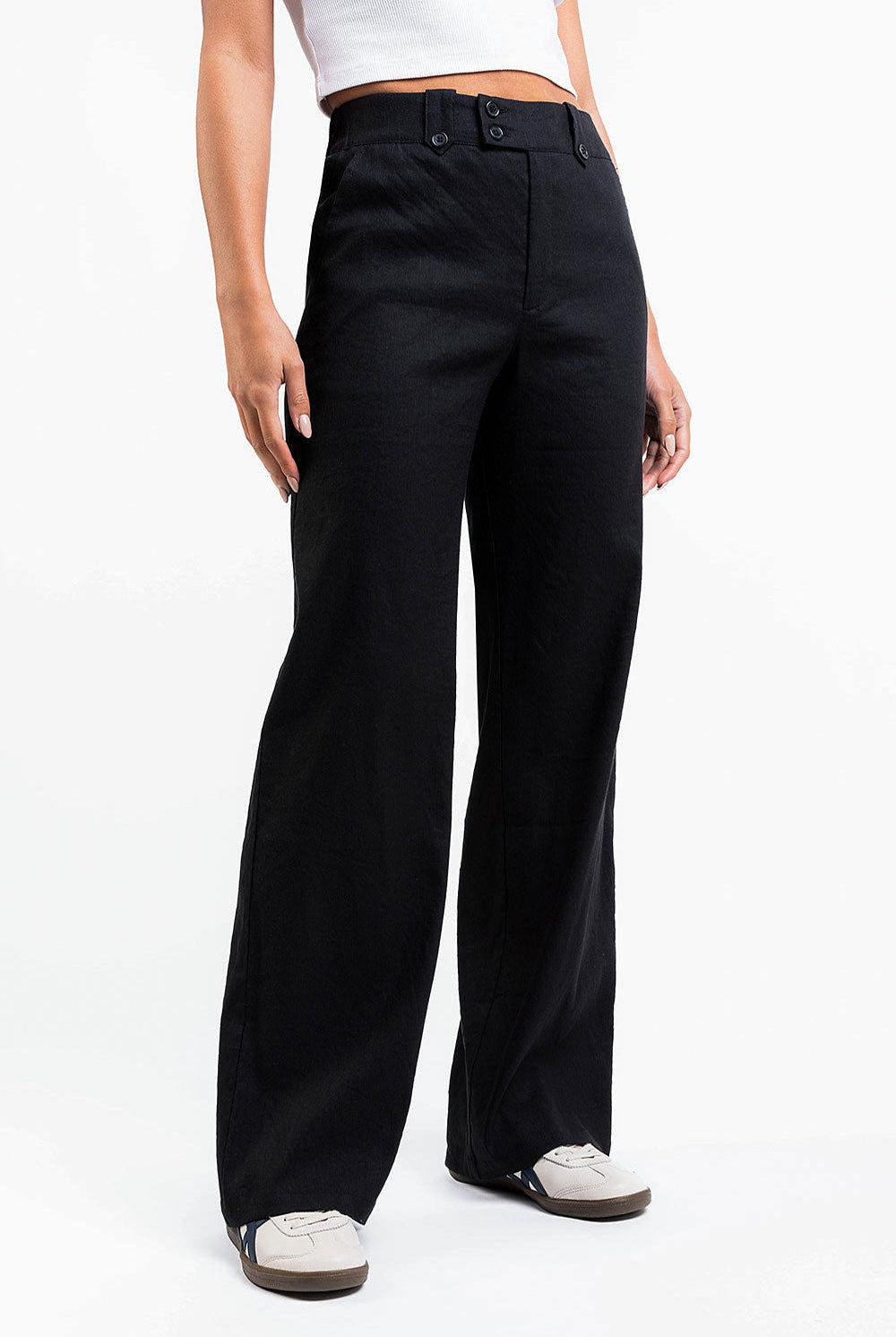 Bonnie 05High Straight Linen Pants - Black