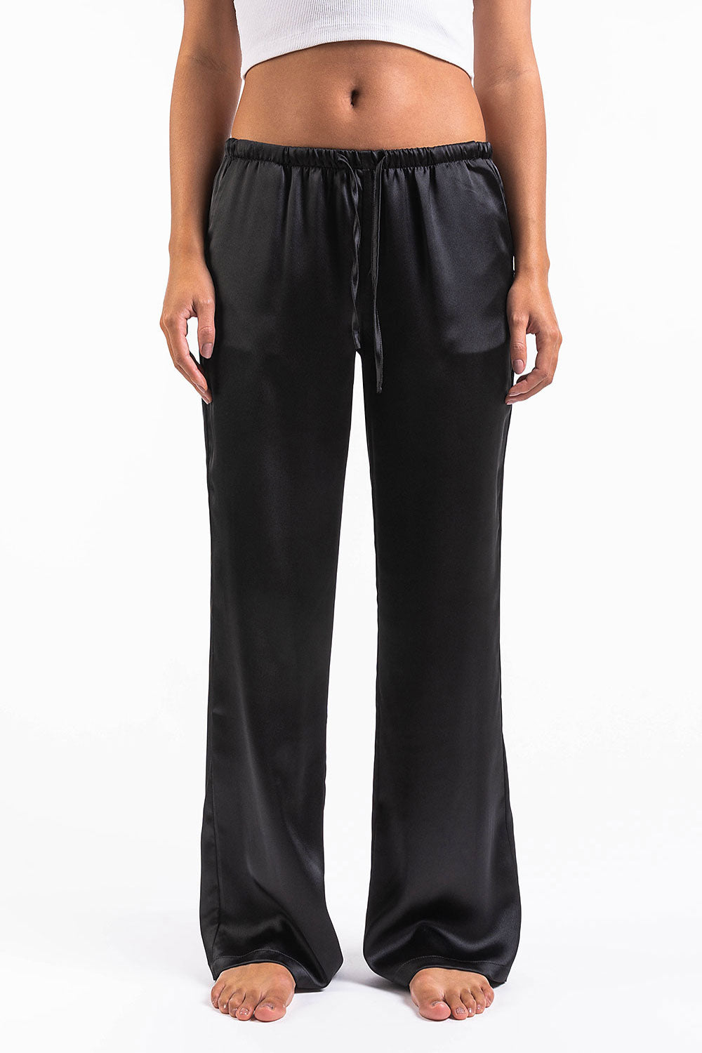 Mel 03Low Straight Satin Pants - Black