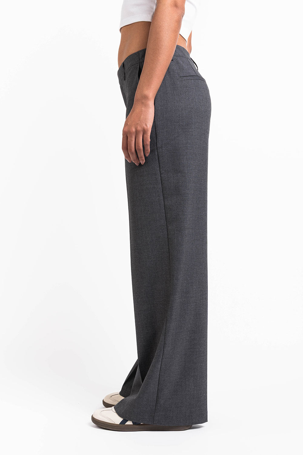 Thilde 01Low Wide Suit Pants - Dark Grey Melange