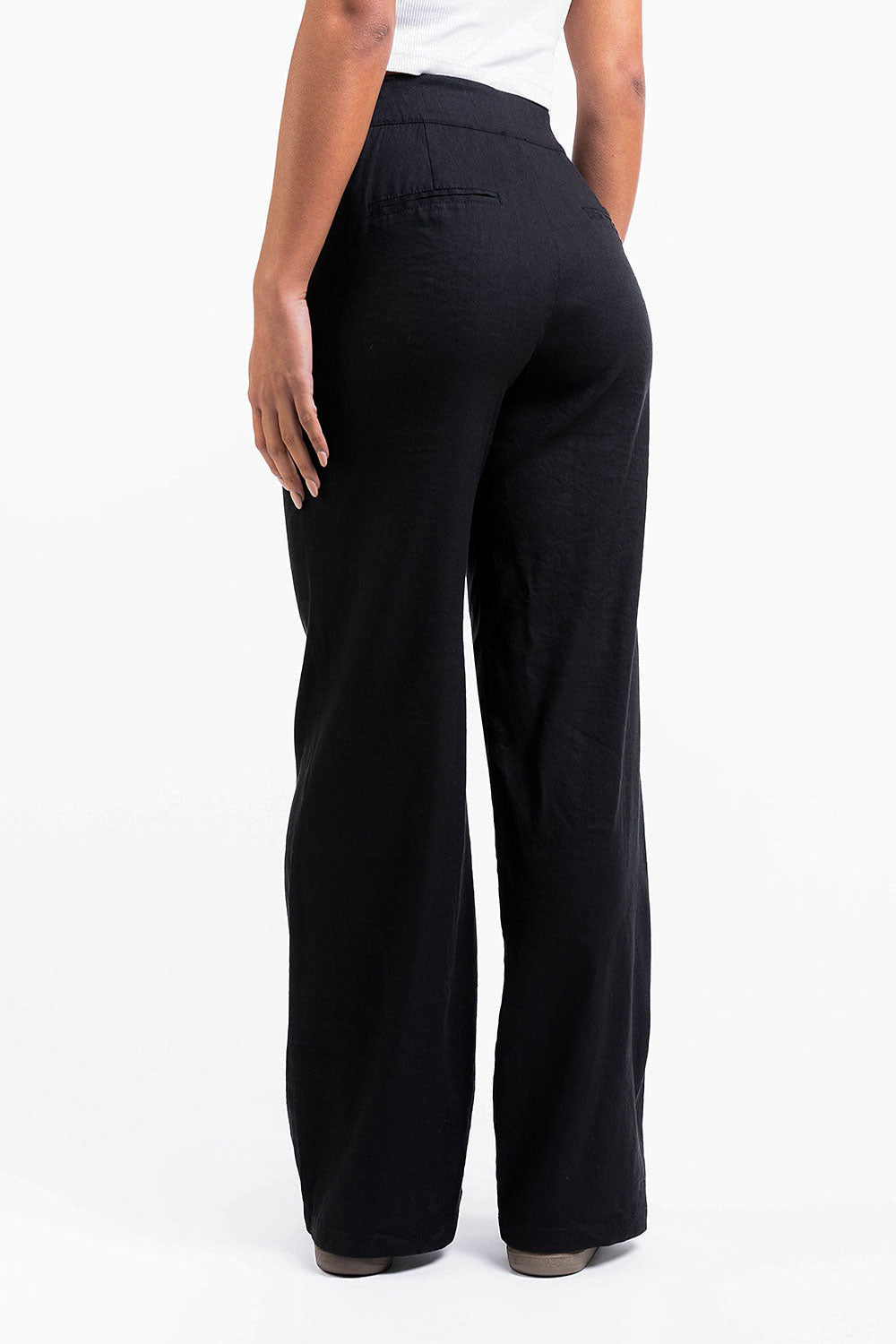 Edda 01High Straight Linen Pants - Black