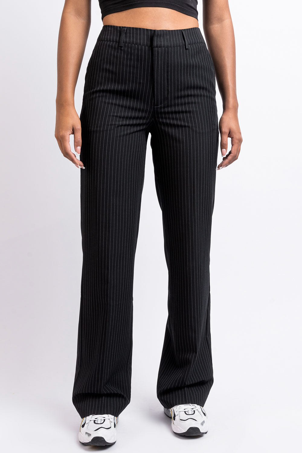 Nova 01High Straight Suit Pants - Black Striped