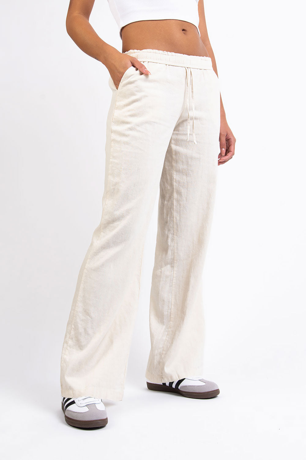 Mila 01Mid Straight Linen Pants - Beige