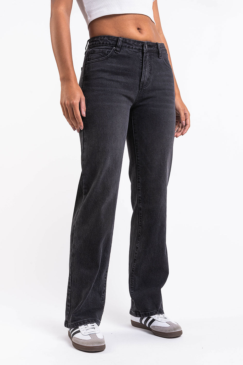 Dina 02Mid Straight Jeans - Washed Black