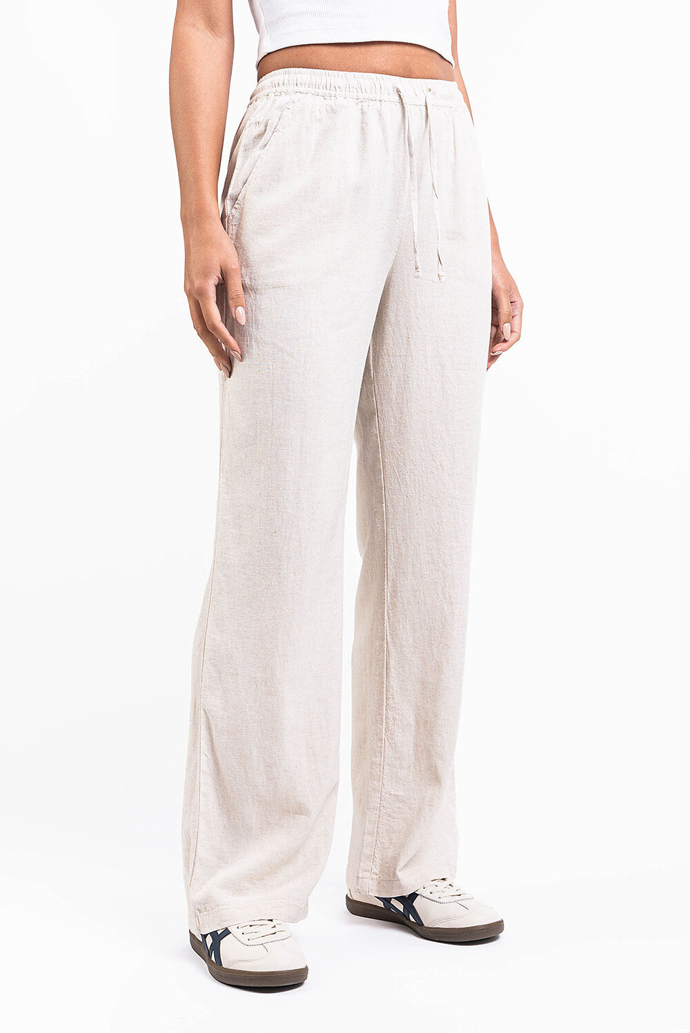 Mila 01High Straight Linen Pants - Beige