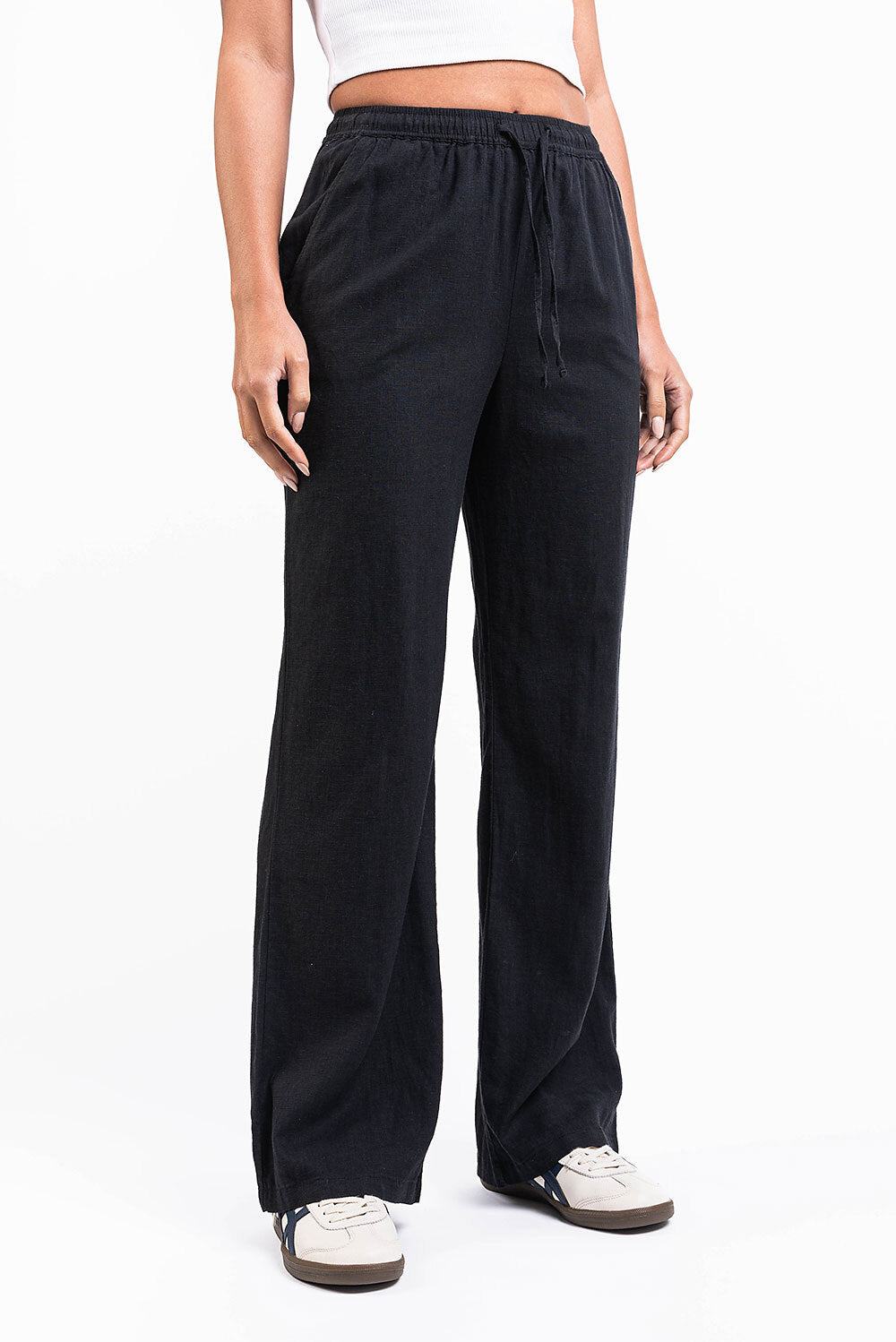 Mila 01High Straight Linen Pants - Black