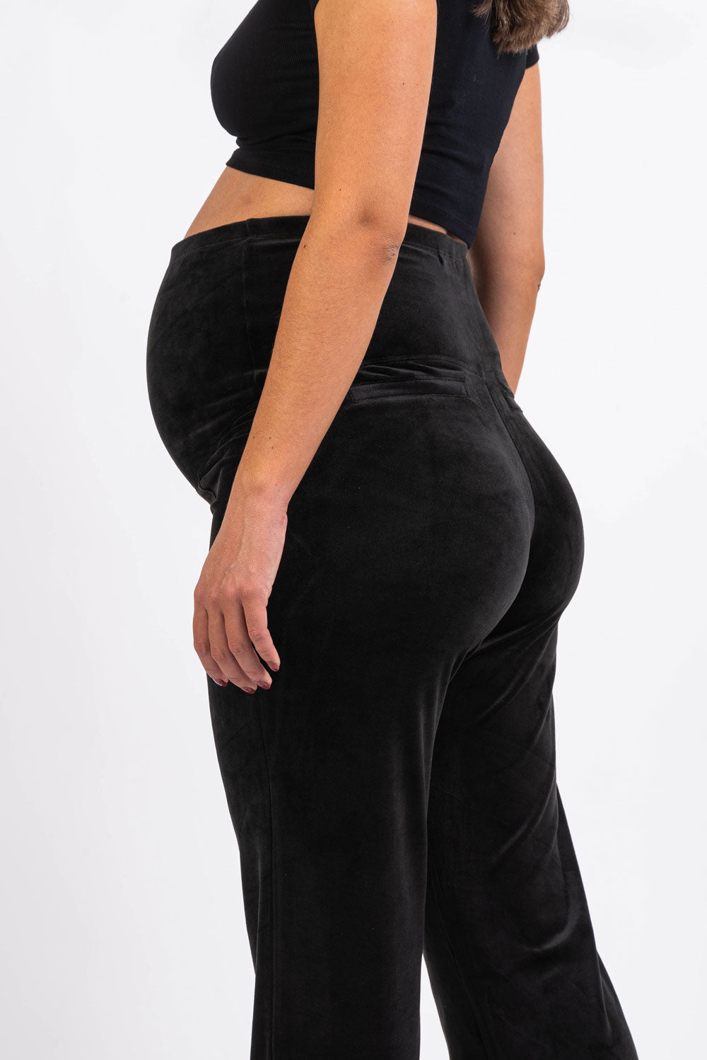 Pixie 01 Velour Straight Maternity Pants Black MADLADY pixie-01-velour-straight-maternity-pants-black-madlady