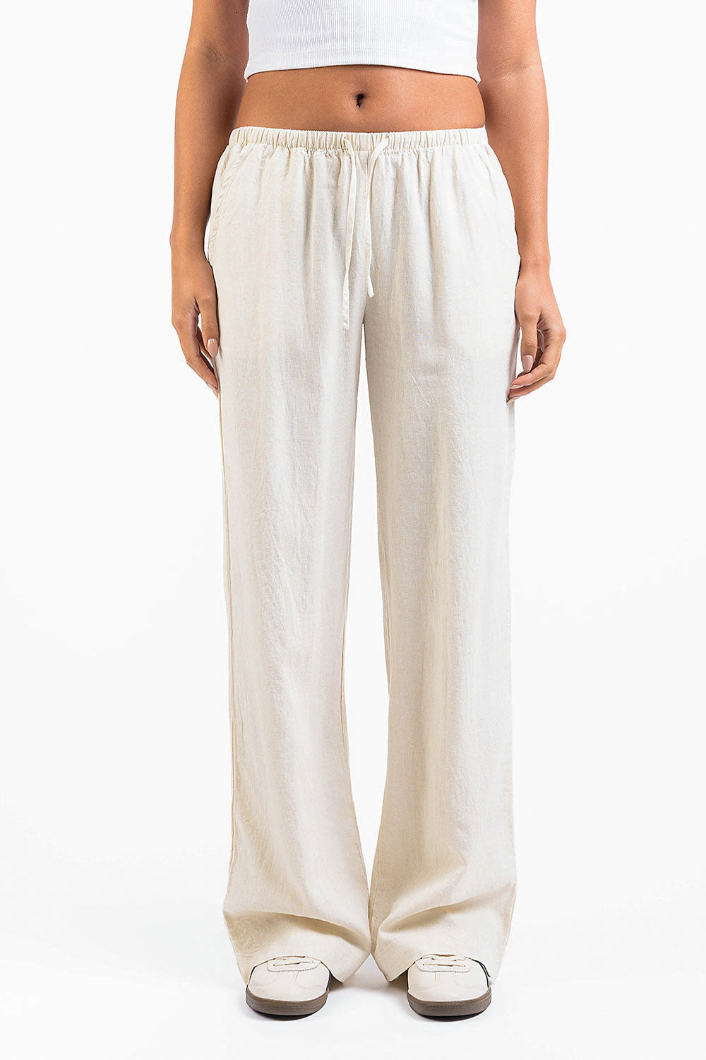 Mel 04Low Straight Linen Pants - Beige