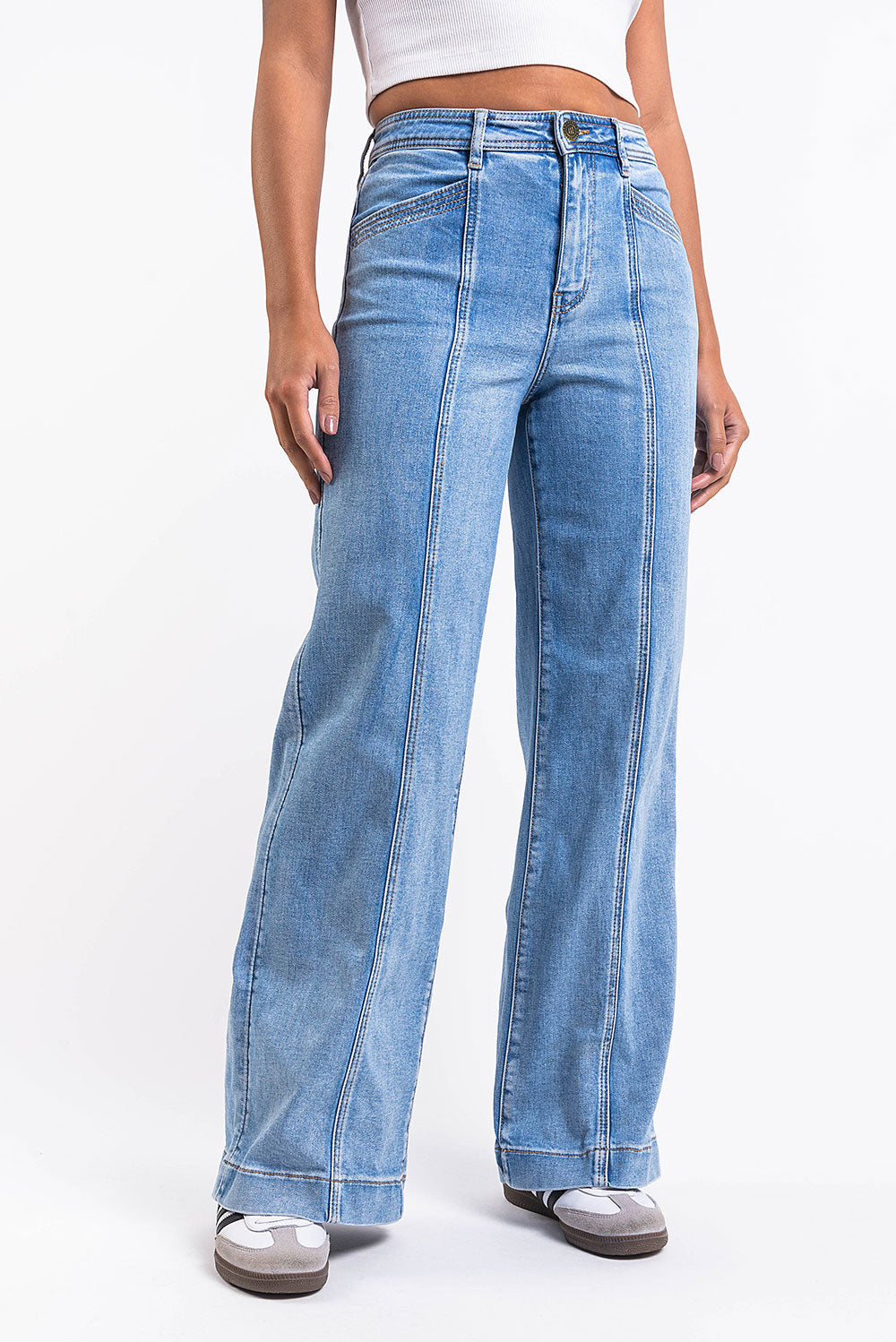 Amy 01High Wide Jeans - Mid Blue