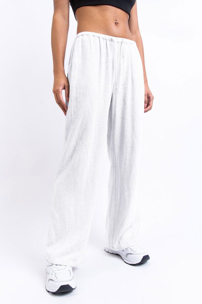 Mila 01Mid Straight Linen Pants White MADLADY