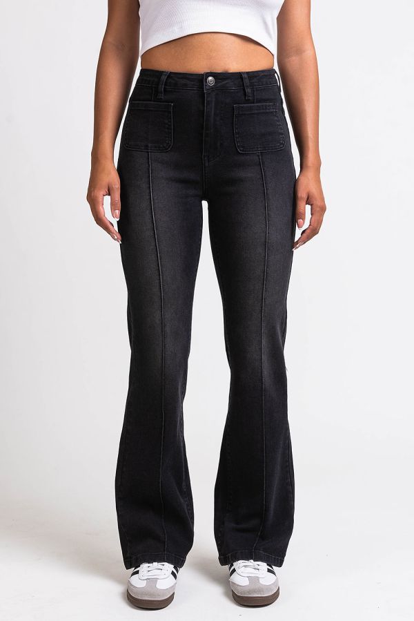 High Waist Bootcut Jeans - Claire Washed Black